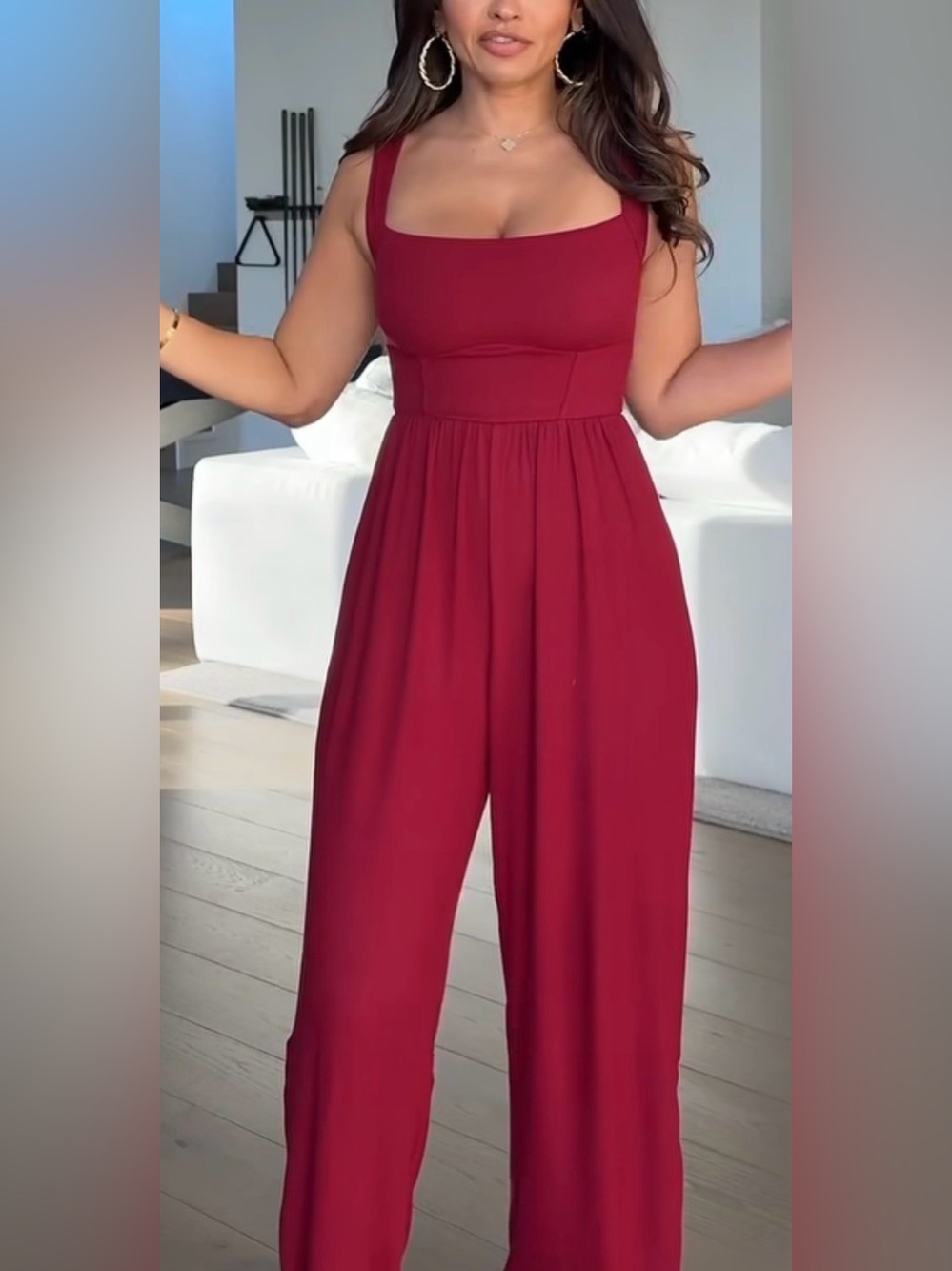 Everyday Wide-Leg Jumpsuit in Deep Red
